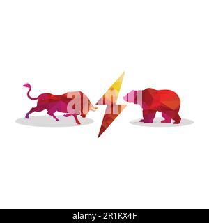 A bear fighting a bull standing for the bears versus bulls stock market . Stock Vector