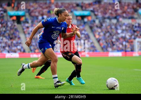 Lauren James #10 of Chelsea and Hannah Blundell #6 of Manchester United challenge for the ball during the Vitality Women's FA Cup Final match Chelsea FC Women vs Manchester United Women at Wembley Stadium, London, United Kingdom, 14th May 2023  (Photo by Conor Molloy/News Images) Stock Photo