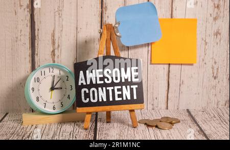 Text sign showing Awesome Content. Word for valuable useful and more likely to inspire specific business. Stock Photo