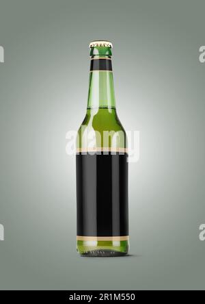 Beer Bottle Mock-Up with Blank Label on grey background . oktoberfest concept. Stock Photo