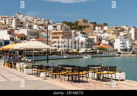 Sitia, Eastern Crete, Greece, Europe, 2023 . Early Spring on the waterfront in Sitia an eastern Crete holiday destination resort. The harbour area. Stock Photo