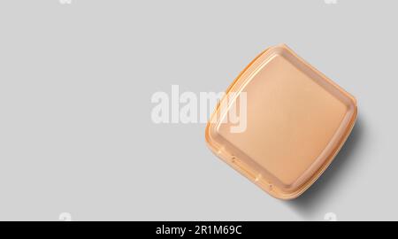 Top up view of blank brown styrofoam isolated on grey. eco food lunch concept. Stock Photo