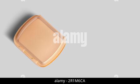 Top up view of blank brown styrofoam isolated on grey. eco food lunch concept. Stock Photo