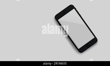 Mock-up new smartphone with a white screen close up top view. Stock Photo