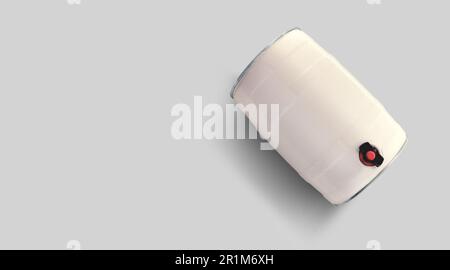 Top up view blank white beer barrel isolated on grey background. Stock Photo