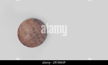 Empty round cork coaster, isolated on grey background. Perfect as food display. Stock Photo