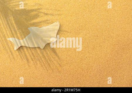 Shark sand sclupture on a holiday beach made out of beachsand. Stock Photo