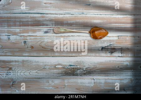 Peanuts jam in Creative conceptual top view flat lay composition with copy space isolated on wooden background in minimal style Stock Photo