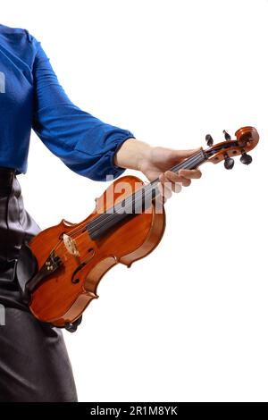 girl holding violin isolated on white background Stock Photo - Alamy
