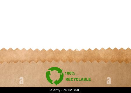 Paper bag with recycling symbol on white background. Eco friendly package Stock Photo