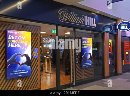 Bet now on Eurovision, William Hill betting shop, Unit 7, Ranelagh St, Central Station, Liverpool, Merseyside, England, UK,  L1 1JT Stock Photo