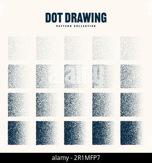 Square shaped dotted objects, vintage stipple elements. Stippling, dotwork drawing shading using dots. Halftone disintegration effect. White noise Stock Vector
