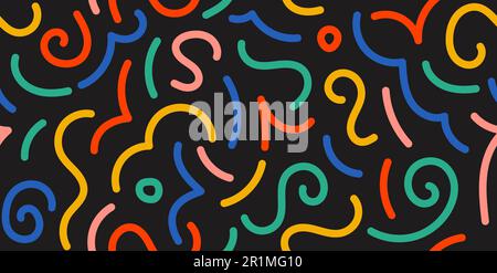 Colorful doodle seamless pattern. Abstract squiggle repeating background. Simple scribbles and shapes wallpaper. Textile or fabric print design swatch. Vector backdrop. Stock Vector