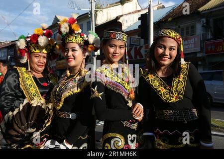 Orang Ulu girls at a parade in Kuching, Sarawak, Malaysia, Borneo. Stock Photo