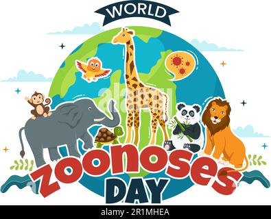 World Zoonoses Day Vector Illustration on 6 July with Various Animals which is in the Forest in Flat Cartoon Hand Drawn Landing Page Templates Stock Vector