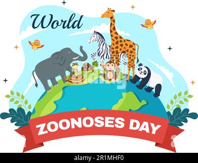 World Zoonoses Day Vector Illustration on 6 July with Various Animals which is in the Forest in Flat Cartoon Hand Drawn Landing Page Templates Stock Vector