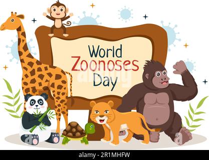 World Zoonoses Day Vector Illustration on 6 July with Various Animals which is in the Forest in Flat Cartoon Hand Drawn Landing Page Templates Stock Vector