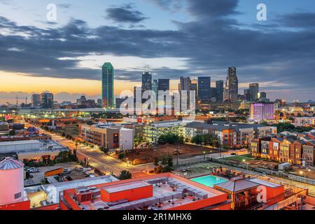 Dallas, Texas, USA downtown city skyline at dusk. Stock Photo