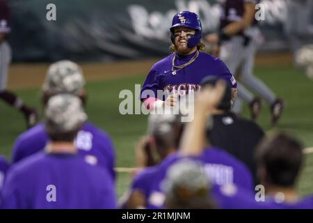 May 12, 2023: LSU's Tommy White (47) smiles as he jogs to home plate after hitting a walk off home run during NCAA Baseball action between the Mississippi St. Bulldogs and the LSU Tigers at Alex Box Stadium, Skip Bertman Field in Baton Rouge, LA. Jonathan Mailhes/CSM Stock Photo