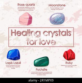 Healing crystals for love collection illustration Stock Vector