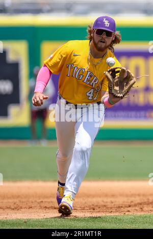 May 14, 2023: LSU's Tommy White (47) fields a ball at third base during NCAA Baseball action between the Mississippi St. Bulldogs and the LSU Tigers at Alex Box Stadium, Skip Bertman Field in Baton Rouge, LA. Jonathan Mailhes/CSM Stock Photo