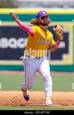 May 14, 2023: LSU's Tommy White (47) makes a throw from third base during NCAA Baseball action between the Mississippi St. Bulldogs and the LSU Tigers at Alex Box Stadium, Skip Bertman Field in Baton Rouge, LA. Jonathan Mailhes/CSM Stock Photo