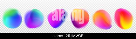 Realistic set of abstract gradient spots isolated on transparent background. Vector illustration of rainbow color dots, light refraction effect, holographic blurred circles. Abstract design elements Stock Vector