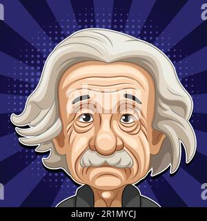 Albert Einstein cartoon character on retro comic background illustration Stock Vector