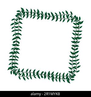 Green blooming tradescantia plant frame with small flowers. Cartoon square border for greeting card decorating, invitation cards. Colored vector isola Stock Vector