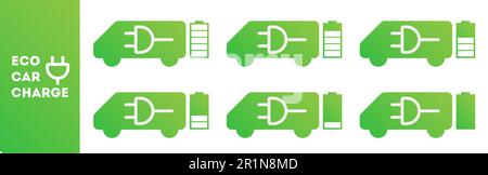 Charging eco car icons. Vector set icons isolated on white background Stock Vector