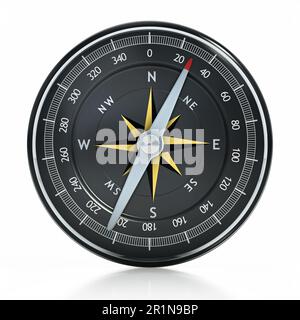 Vintage analogue navigational compass isolated on white background. 3D ...