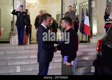 President Volodymyr Zelenskyy meets French President Emmanuel MACRON in Paris on May 14, 2023. Visit of the President of Ukraine to France. Photo: The Presidential Office of Ukraine via Stock Photo