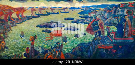 Nicholas Roerich, painting, Ready for the Campaign (The Varangian Sea), 1910 Stock Photo