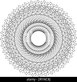 Black halftone lines in vortex form. Geometric art. Trendy design element.Circular and radial lines volute, helix.Segmented circle with rotation Stock Vector