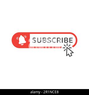 Subscribe push button with mouse arrow. Cursor click, bell notification red vector. Stock Vector