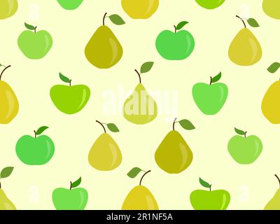 Seamless pattern with apples and pears. Fruits apple and pear with leaf. Design of printing, banners and promotional materials. Vector illustration Stock Vector