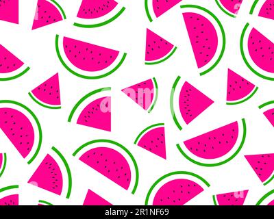 Seamless pattern with watermelon slices on a white background. Watermelon with seeds. Tropical summer background. Design for wallpaper, print on paper Stock Vector
