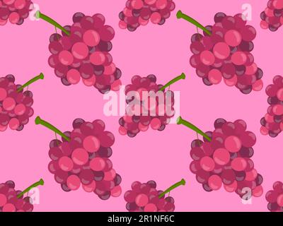 Grapes seamless pattern. Bunch of grapes in 3d style. Ripe grape berries of pink varieties. Design for printing on fabric, wallpapers and banners. Vec Stock Vector