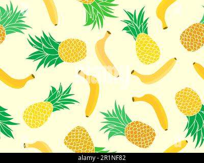 Seamless pattern with pineapples and bananas. Tropical summer background with bananas and pineapples. Design for print, banners and promotional items. Stock Vector