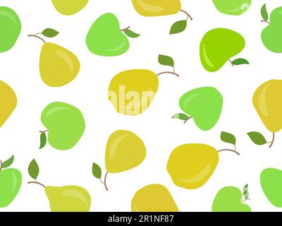 Seamless pattern with apples and pears. Fruits apple and pear with leaf. Design of printing, banners and promotional materials. Vector illustration Stock Vector