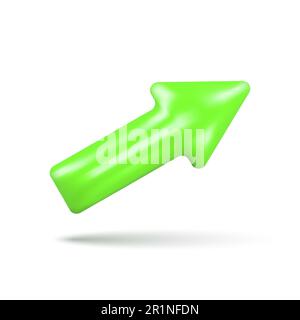 Inflate 3d realistic green arrow isolated on white background. Move up. Glossy icon. Financial indication arrow. Vector illustration. Stock Vector