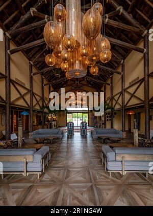 Reception at PAL Savana RESERVE, a safari-like hotel at Le Pal theme park in France. Stock Photo