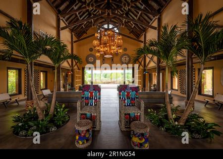 Reception at PAL Savana RESERVE, a safari-like hotel at Le Pal theme park in France. Stock Photo