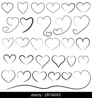 Set of Heart shape with sketch or hand drawing icon, different love hearts drawing collection vector design on white background Stock Photo