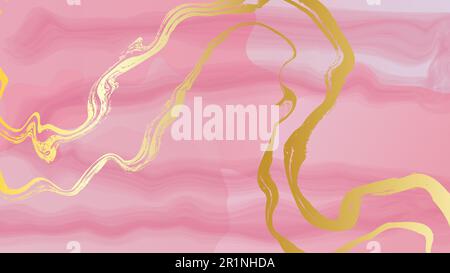 Millennial Pink and Gold Embellishment Marble Painting Effect Vector Background. Watercolor Texture Graphic resource. Website header backdrop, surface Stock Vector