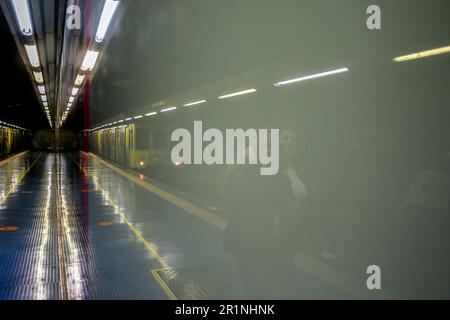 Naples, Italy. 13th May, 2023. The platform of the Materdei station of the Naples Metro Line 1. Line 1 of the Naples Metro is also called Art Stations where various Italian and international artists are present with works of art created specifically for the site or previously produced. Credit: Independent Photo Agency/Alamy Live News Stock Photo