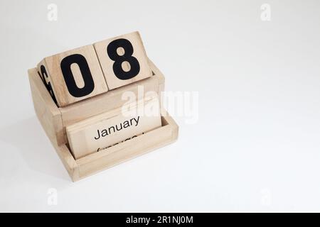 Wooden perpetual calendar blocks for January Stock Photo