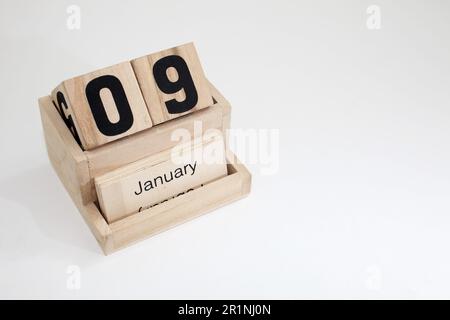 Wooden perpetual calendar blocks for January Stock Photo