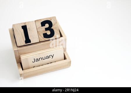 Wooden perpetual calendar blocks for January Stock Photo