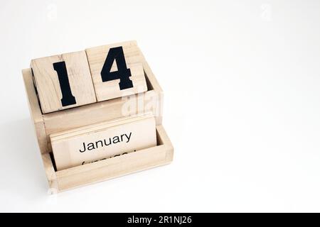 Wooden perpetual calendar blocks for January Stock Photo